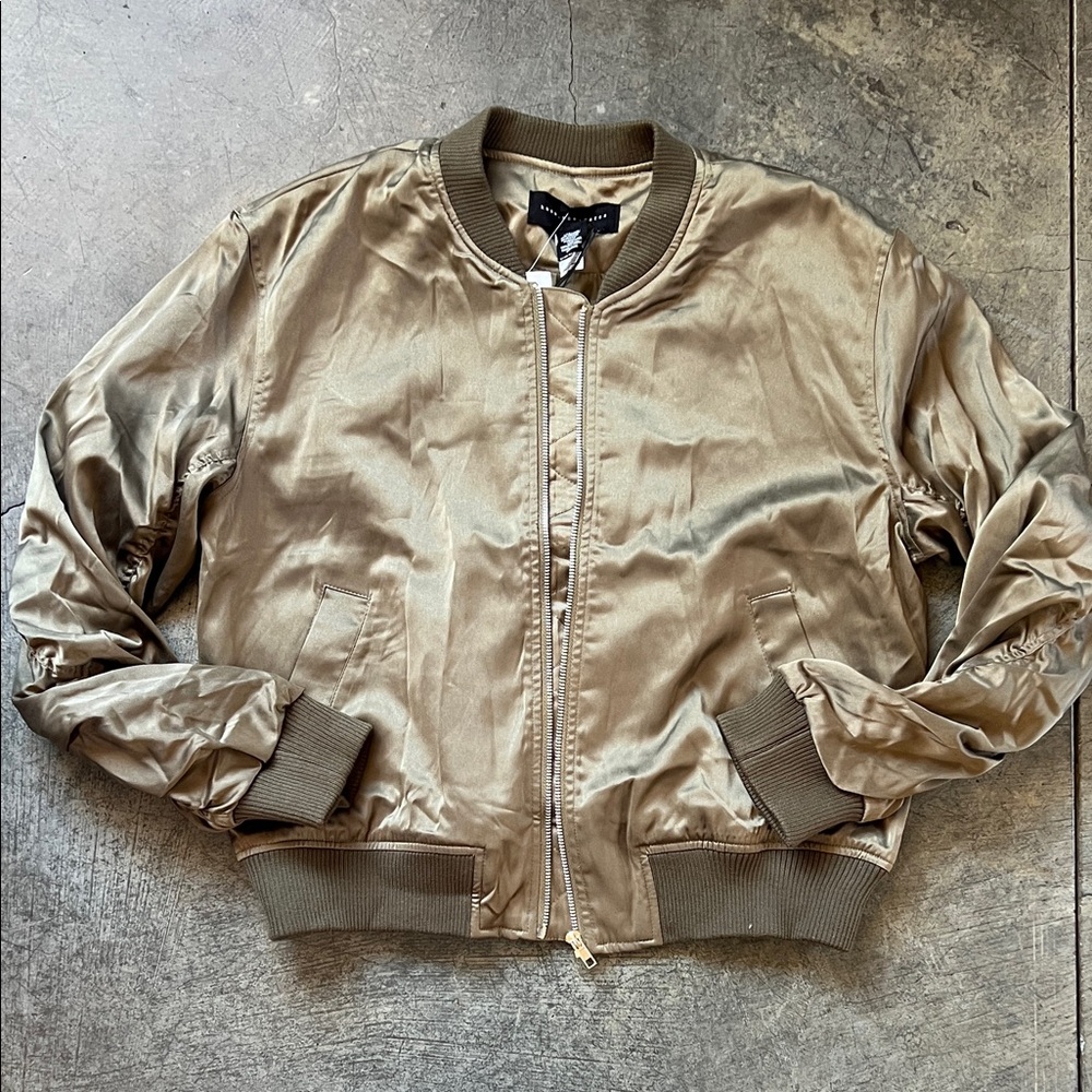 Satin Bomber Jacket in Olive Taupe by Topshop